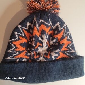 NEW ERA, NFL Denver Broncos, blue, orange, and white pom pom beanie hat. OS.